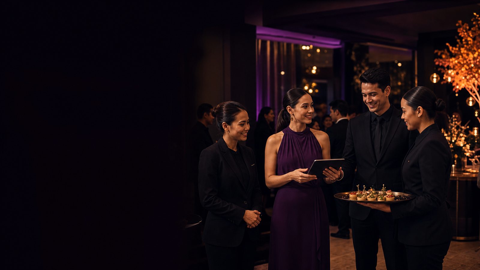 Professionelles Servicepersonal begrüßt Gäste bei einer eleganten Veranstaltung